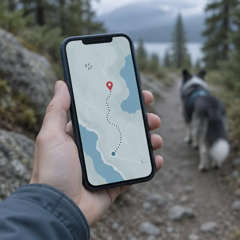 Móvil mostrando en un mapa la ubicación de la mascota